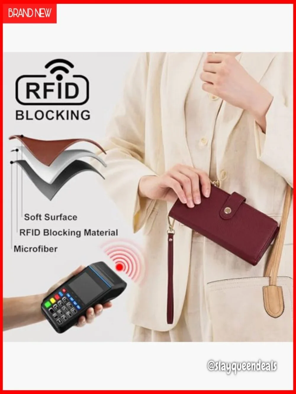 Large Vegan Leather Wristlet Wallet with RFID Blocking and Phone Pocket